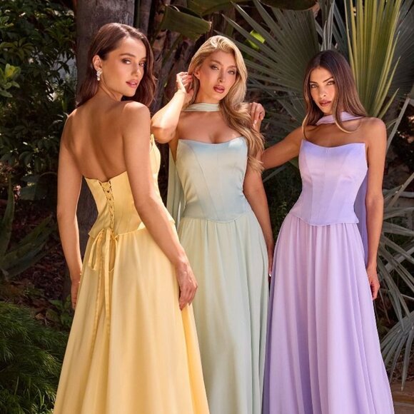 New Lavender Strapless A-Line Bridesmaid Chiffon Dress w/ Matching Scarf CD386 - Picture 7 of 9